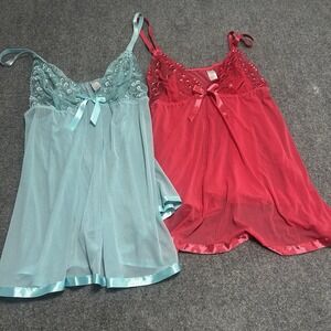 Sheer Lace Babydoll Lingerie Nightgown 1X Plus Size Red Blue Mesh‎ Sexy